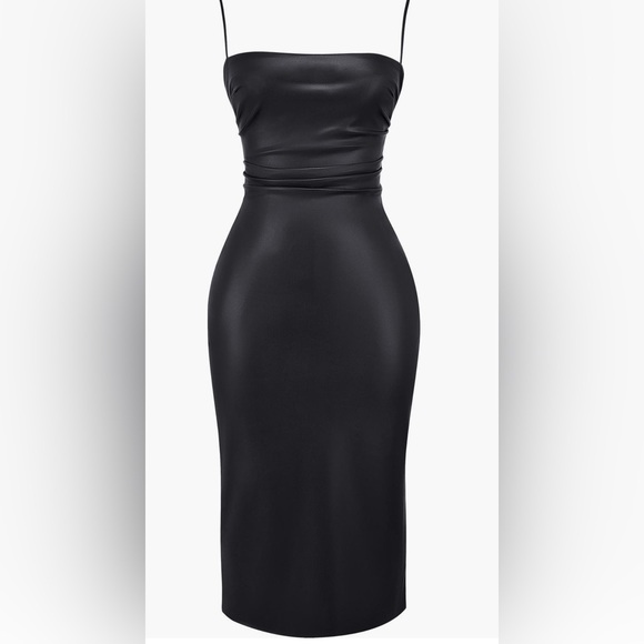 NEW House of CB Black Lace-Up Back Faux Leather Cocktail Dress - Picture 4 of 5